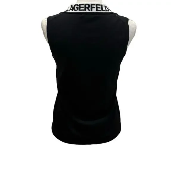 Karl Lagerfeld Paris Sleeveless Black White Logo Polo Sweater Top Size XS - Picture 4 of 5